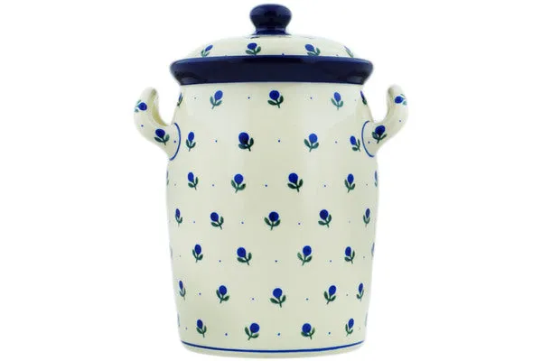 11" Jar with Lid and Handles - Blue Buds