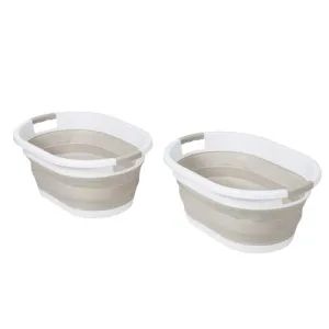 2pc Collapsible Rubber Laundry Baskets, Warm Gray/White