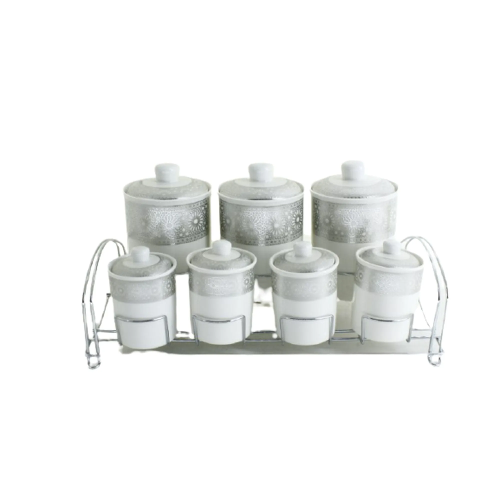 7pc Porcelain Canister Set with Stand