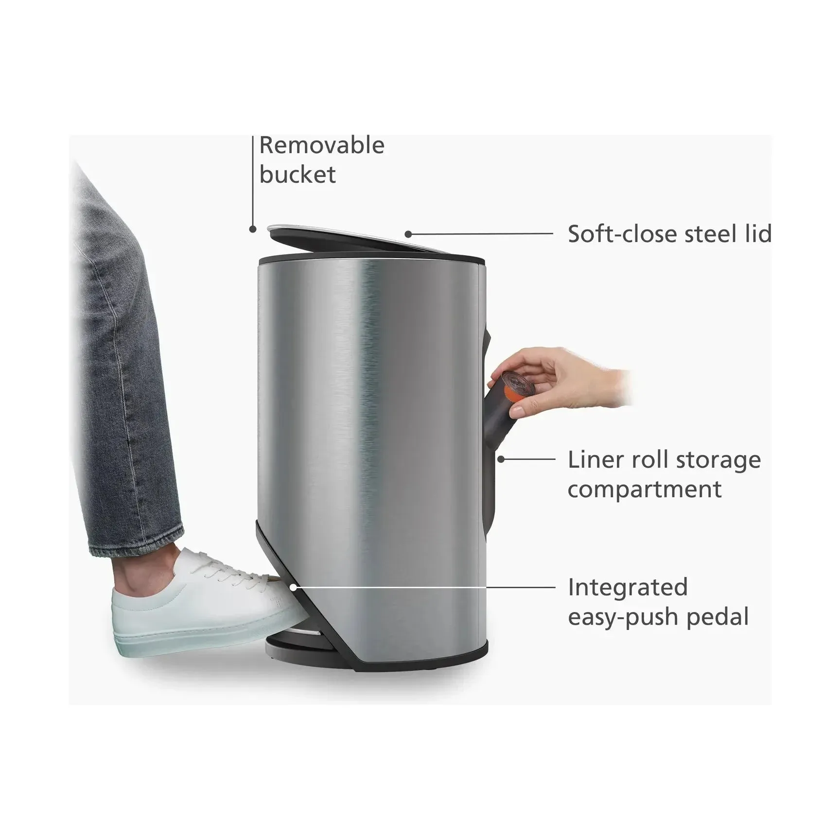 Arc™ 10L Easy-push Stainless-steel Pedal Trash Can