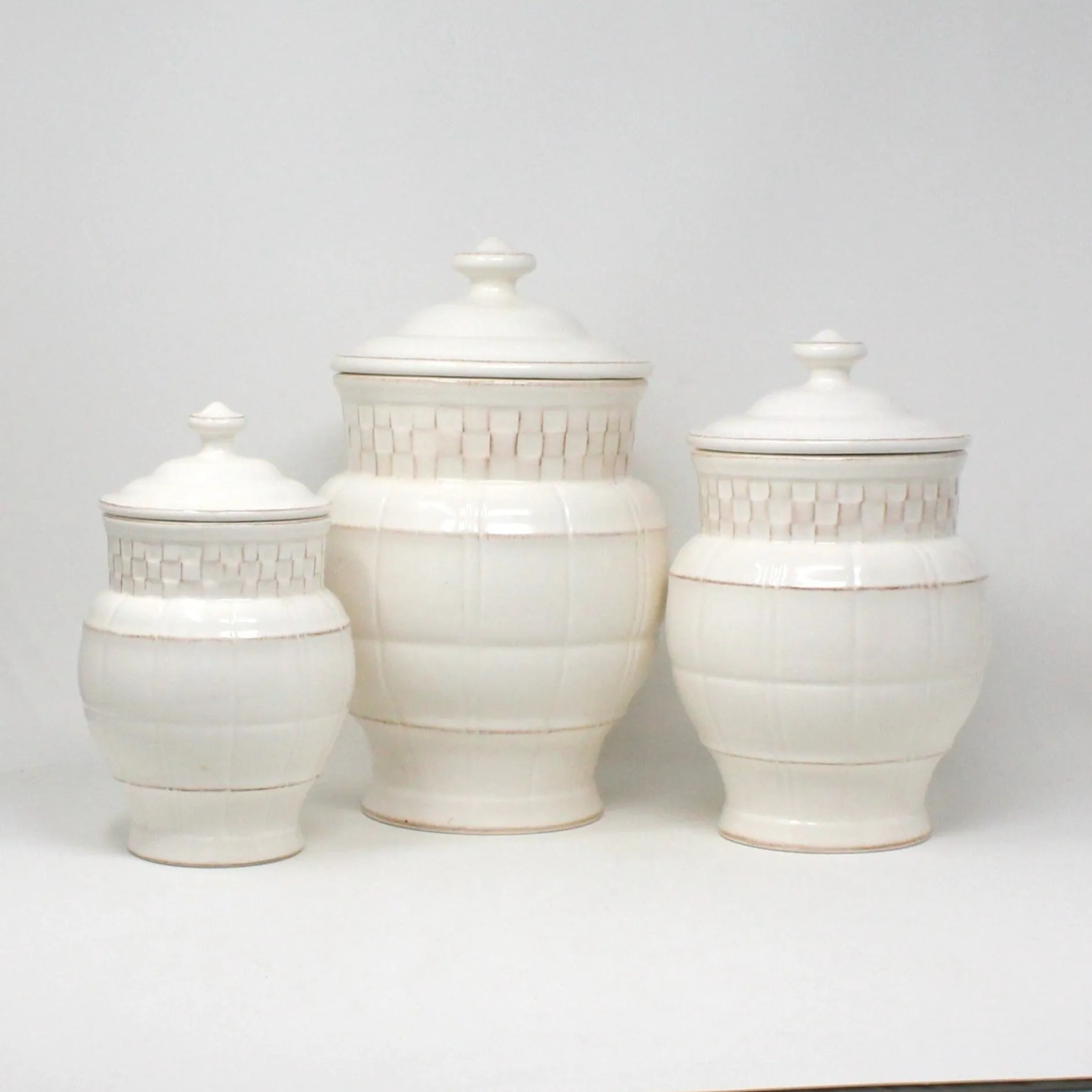 Canister Set, American Atelier, Seville White Ironstone, Set of 3, SOLD