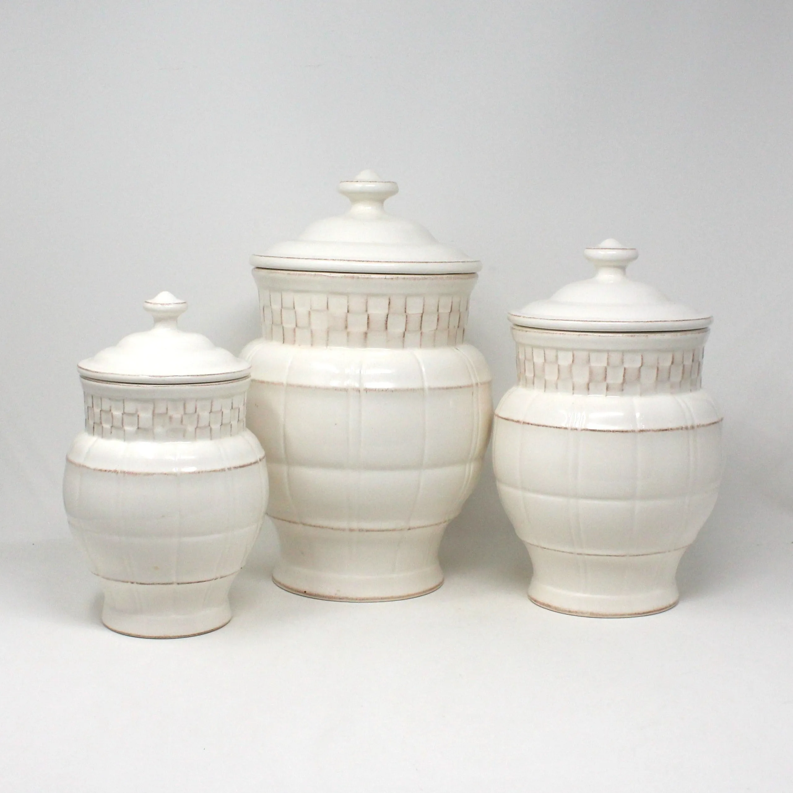 Canister Set, American Atelier, Seville White Ironstone, Set of 3, SOLD