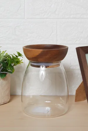 Clear Glass Plain Canister Jar With Wooden Lid