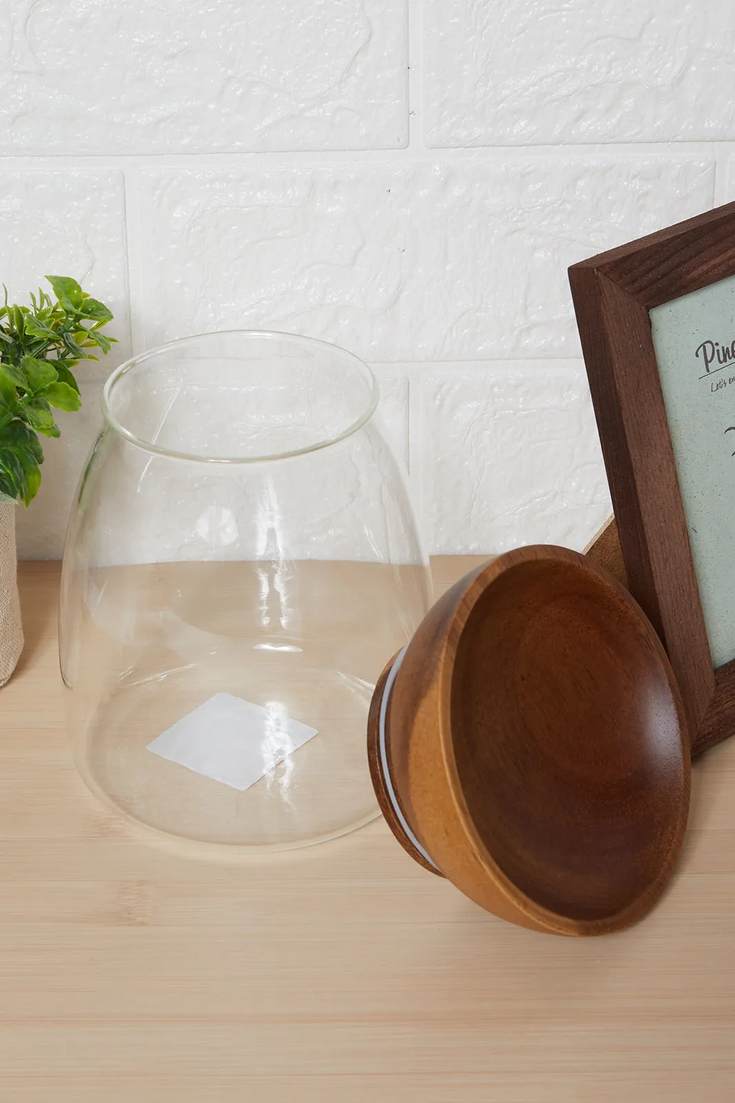 Clear Glass Plain Canister Jar With Wooden Lid