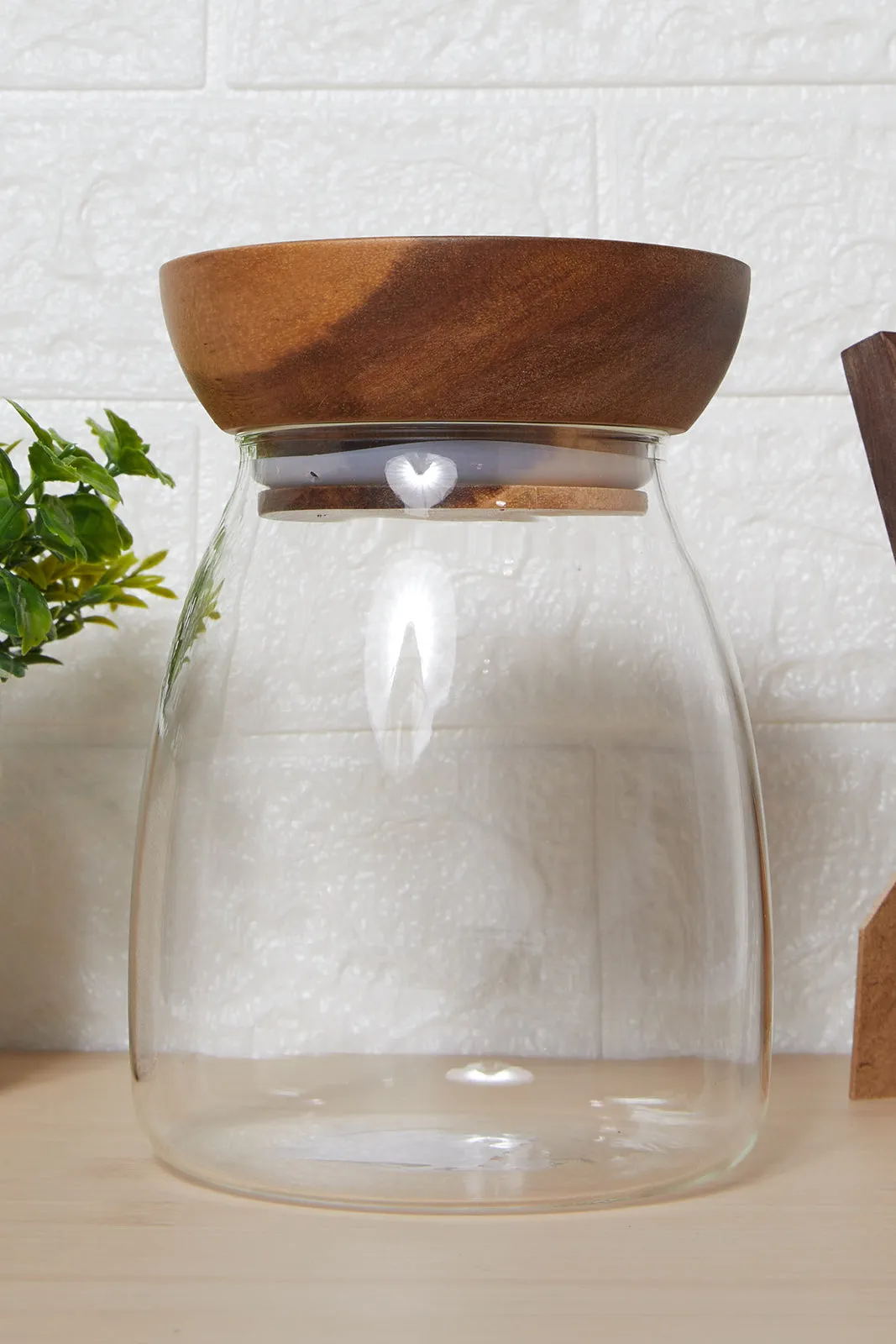 Clear Glass Plain Canister Jar With Wooden Lid