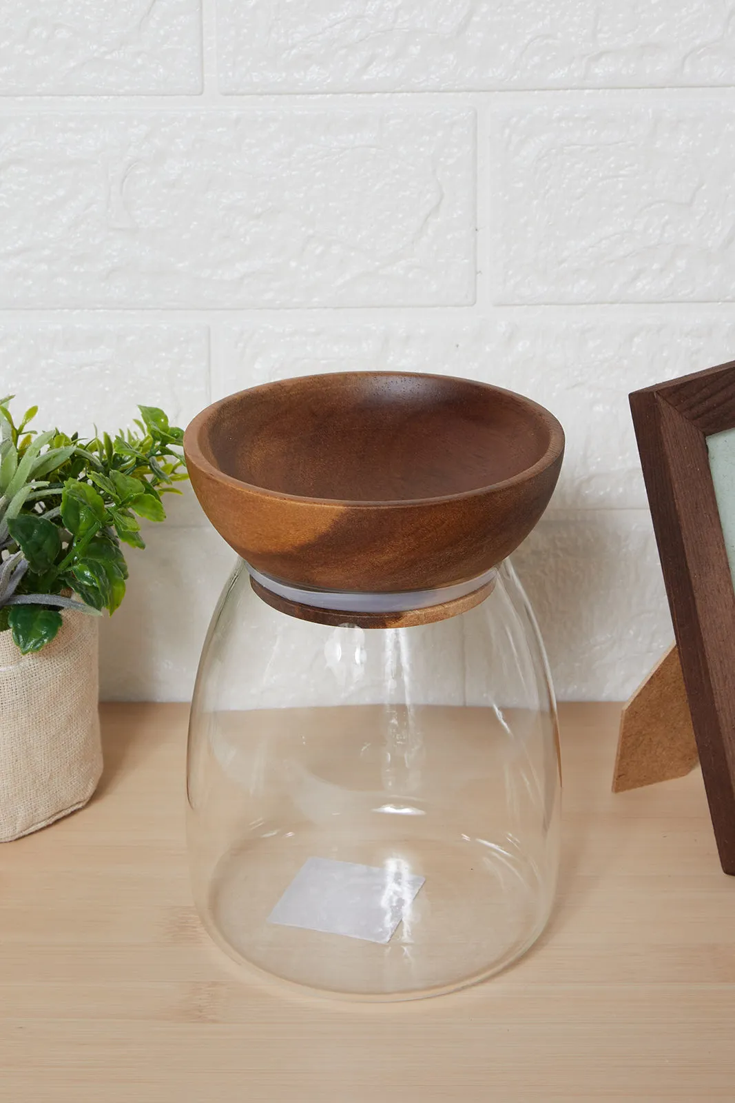 Clear Glass Plain Canister Jar With Wooden Lid