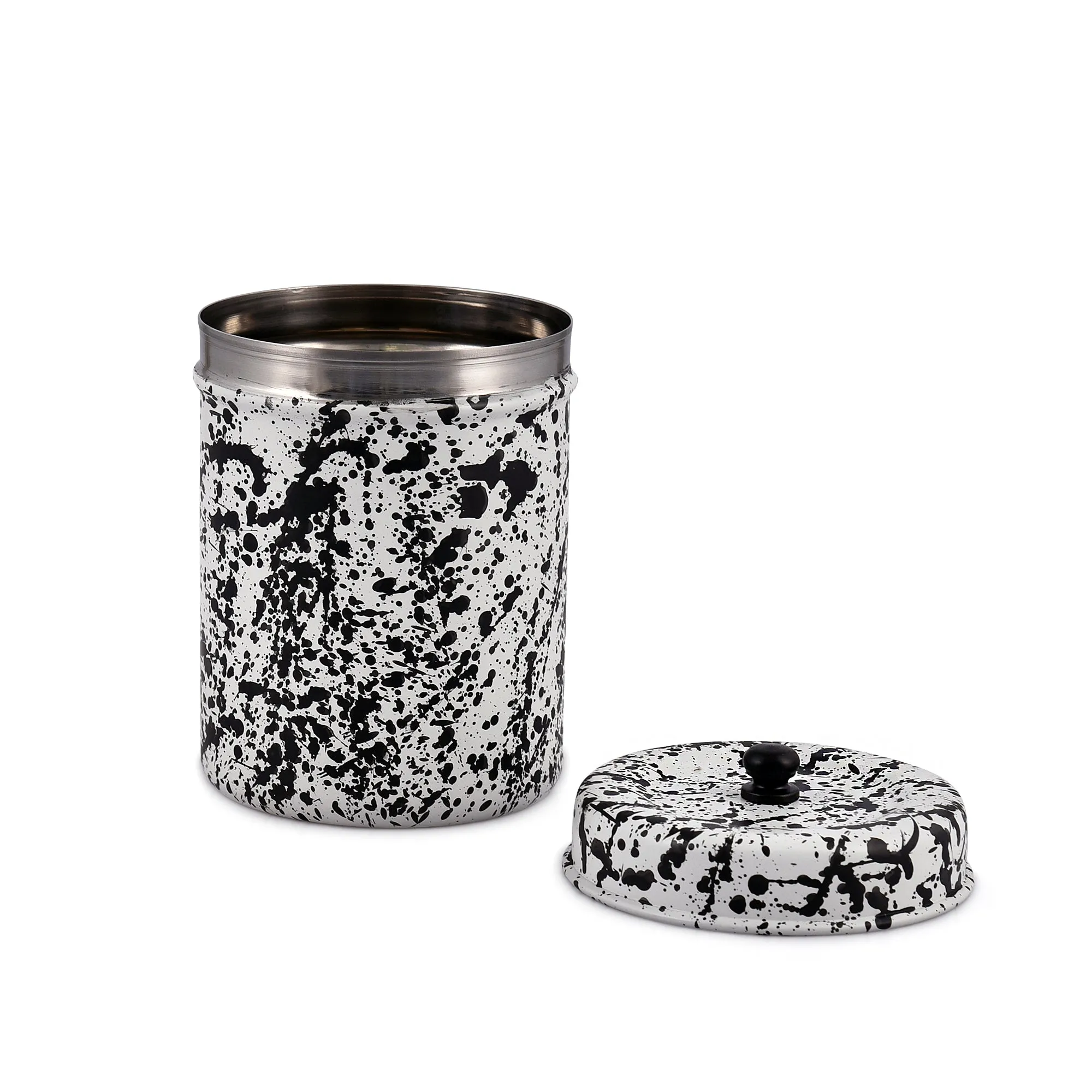 Elan Splatterful Collection, Stainless Steel Round Kitchen Containers (Black & White, 500ml each)