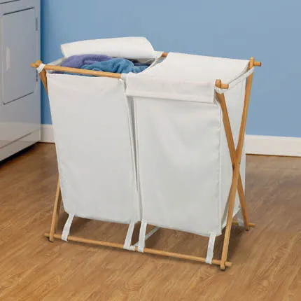 Fir Wood X-Frame Double Hamper