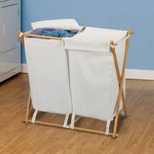 Fir Wood X-Frame Double Hamper