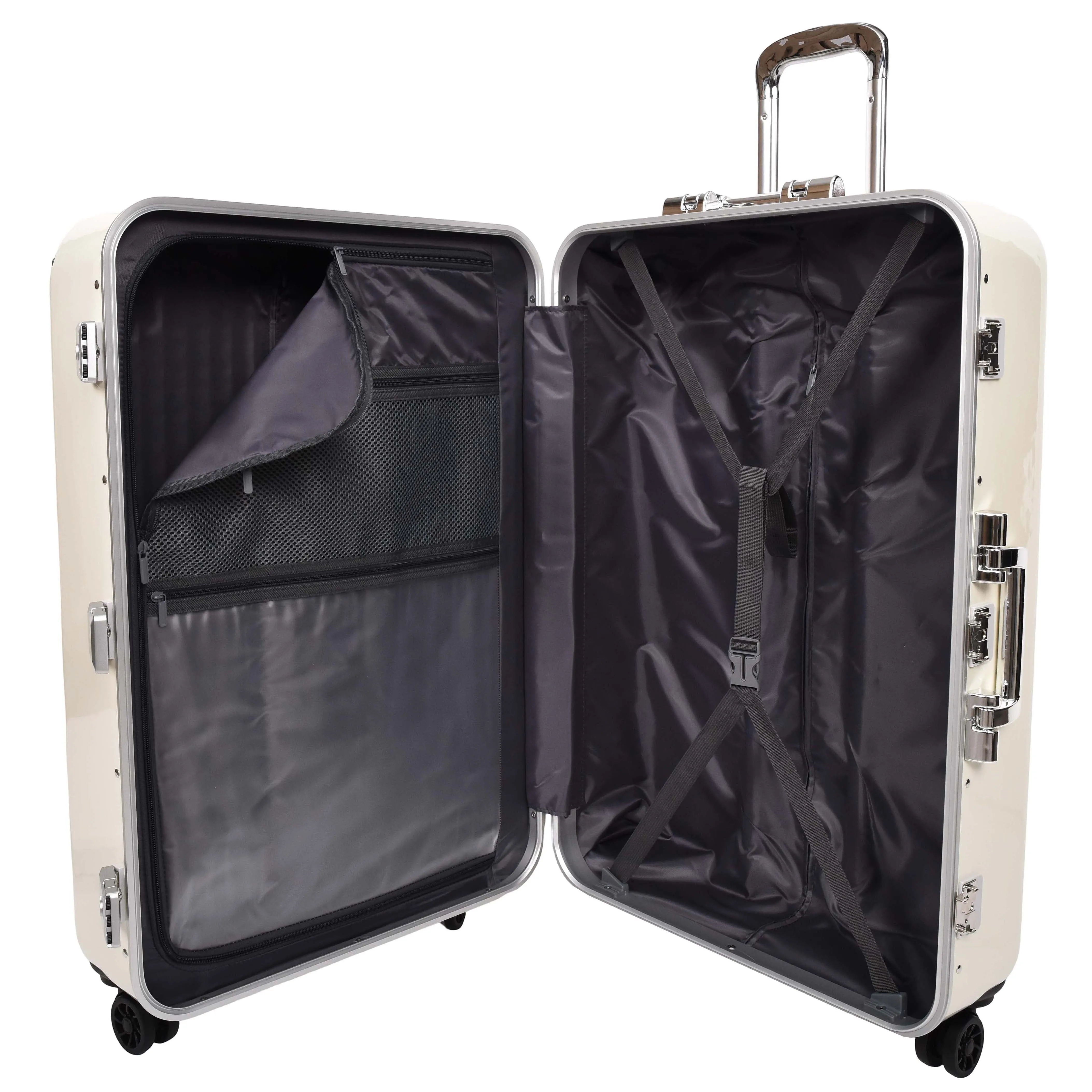 Four Wheel Suitcase Metal Frame Luggage Navigator Off White