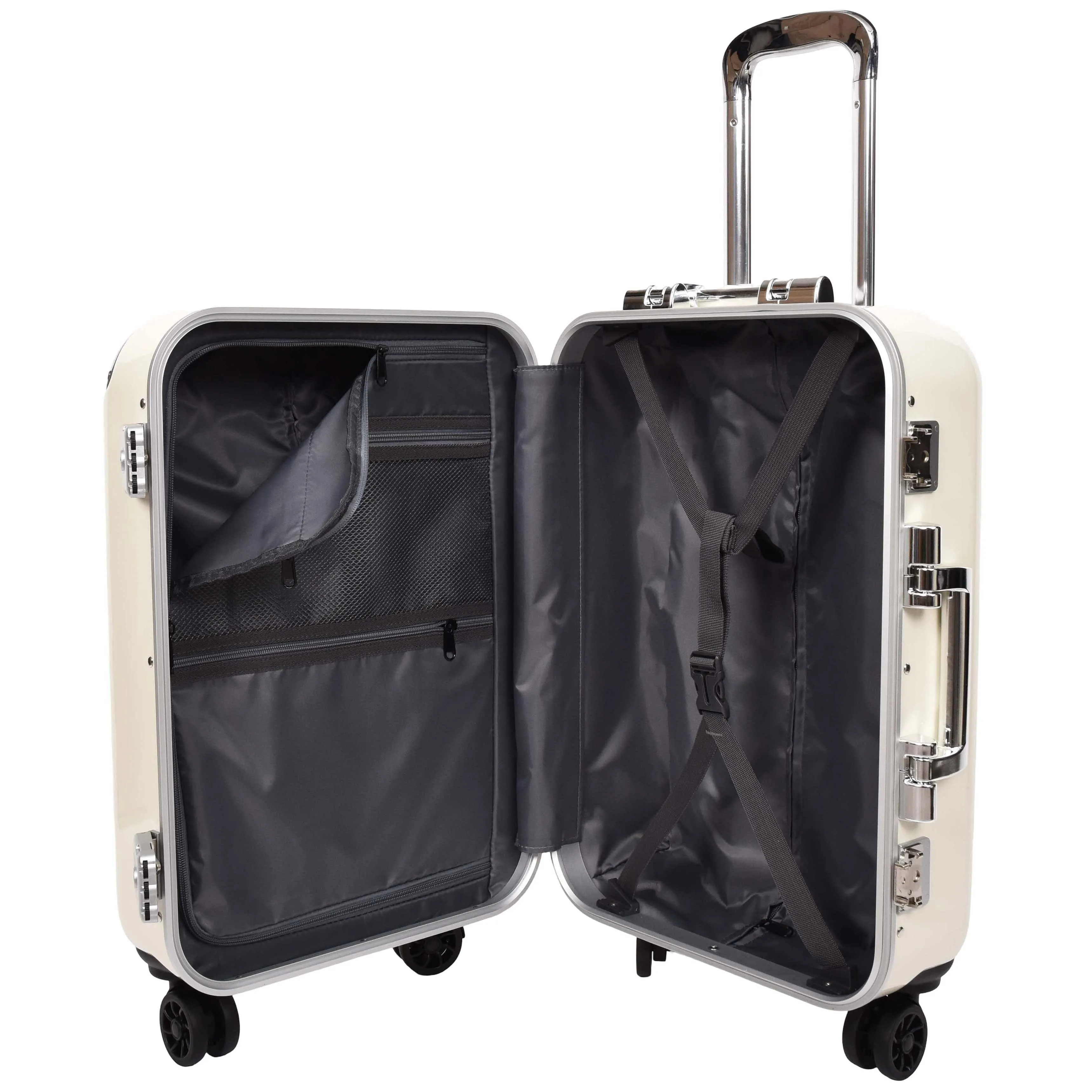 Four Wheel Suitcase Metal Frame Luggage Navigator Off White