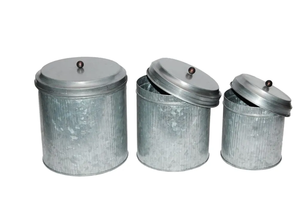 Galvanized Metal Lidded Canister With Ribbed Pattern, Set of Three, Gray