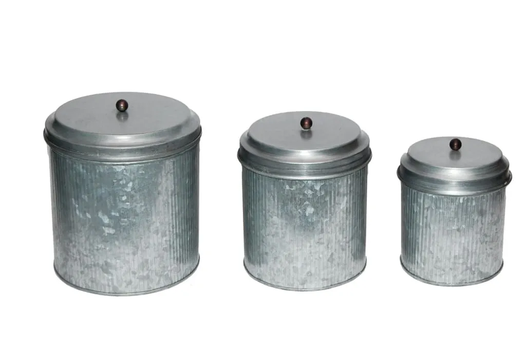 Galvanized Metal Lidded Canister With Ribbed Pattern, Set of Three, Gray