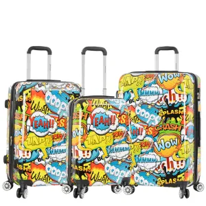 Hardside Suitcase with Digital Lock 4 Wheels Expandable Luggage Onomatopoeia Comic Print