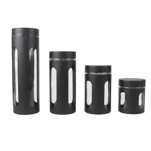 Home Basics Kitchen Canisters For Countertop Retro-Styled Canisters For Kitchen Counter | Stainless Steel and Glass Kitchen Canister Set, With See-Through Windows (Black)