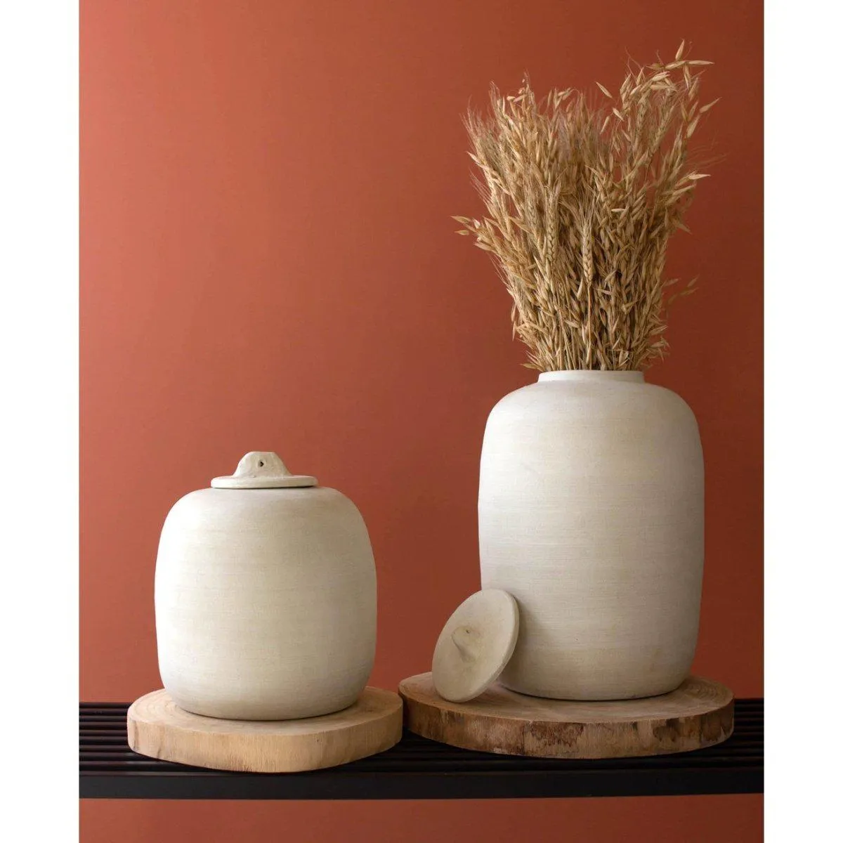 Kalalou - SET OF TWO OFF-WHITE CERAMIC CANISTERS - CPH3525