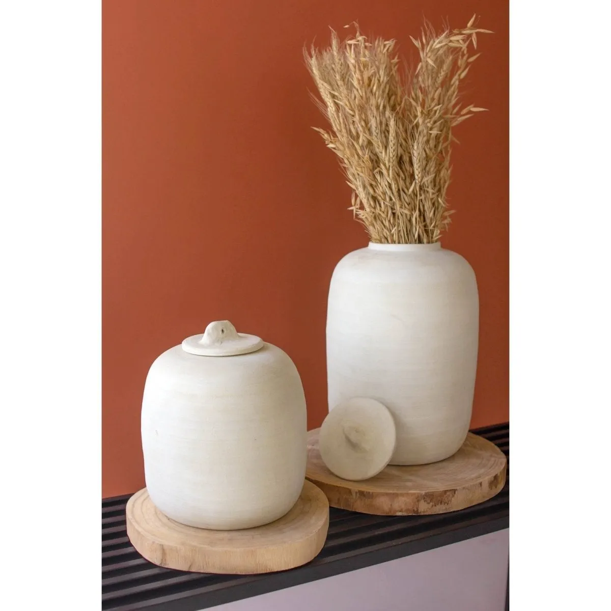 Kalalou - SET OF TWO OFF-WHITE CERAMIC CANISTERS - CPH3525