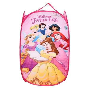 Kuber Industries Disney Princess Laundry Basket | Net Foldable Laundry | Nylon Storage Basket with Handle | Clothes Basket for Home | Toy Storage | Pink