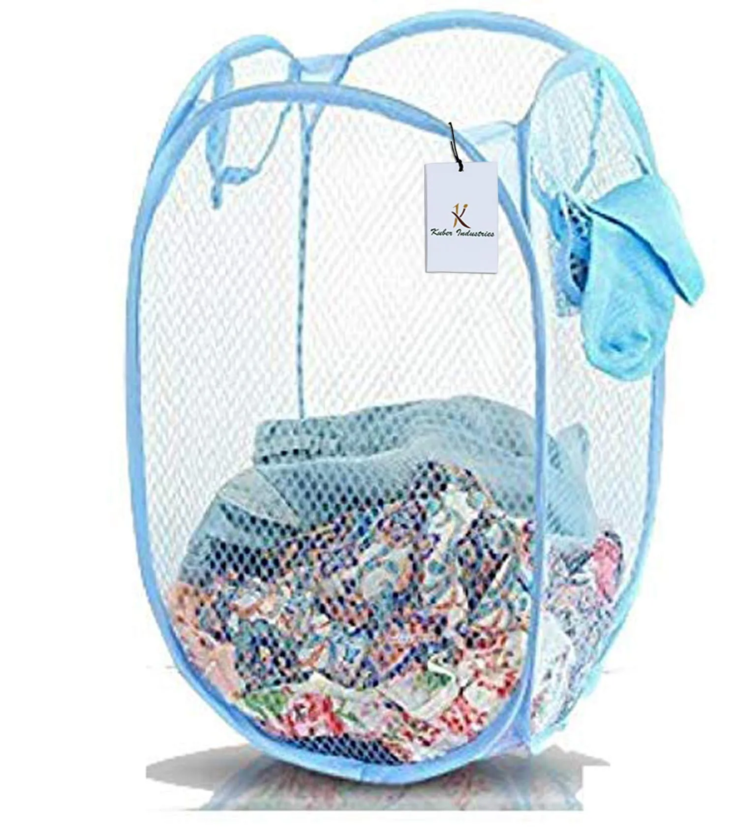 Kuber Industries Nylon 4 Piece Mesh Laundry Basket|Dirty Clothes Basket with Carry Handles|Foldable Pop-up Mesh Hamper,30Ltr (Multi)