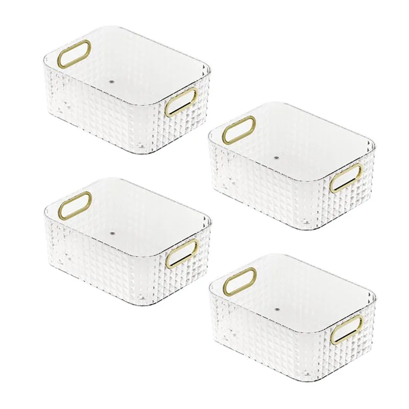 Kuber Industries Pack of 4 Multipurpose Portable Storage Container | Pantry Organise Basket | Organizer For Kitchen bathroom Accessories | Vanity Bins for Desktop Cosmetic-Storage | Transparent