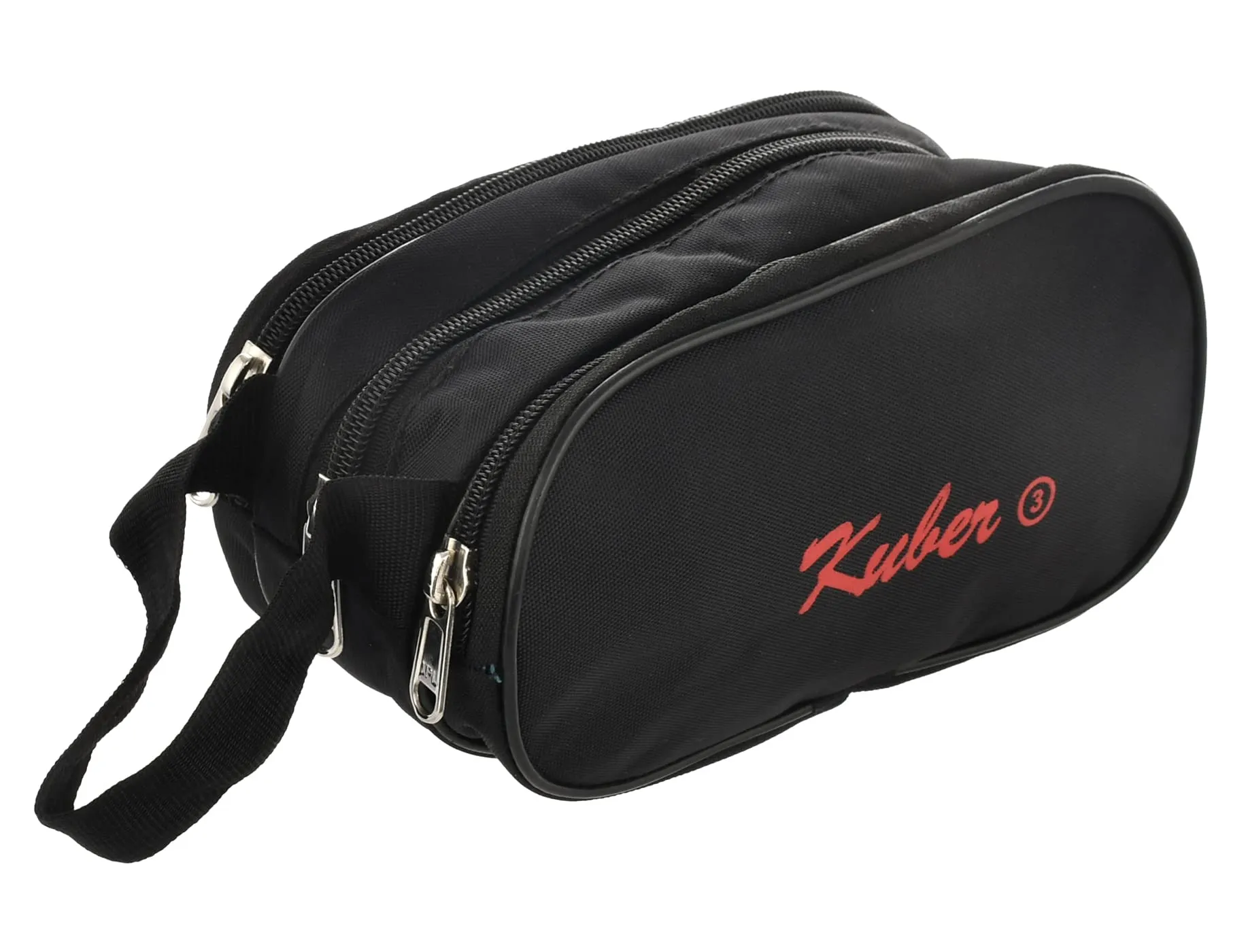 Kuber Industries Toilerty bag, Shaving Kit, Cosmetic Bag for Travel Accessories with 3 Zipper Comparments & Carrying Strip- Pack of 2 (Black)-HS43KUBMART26609