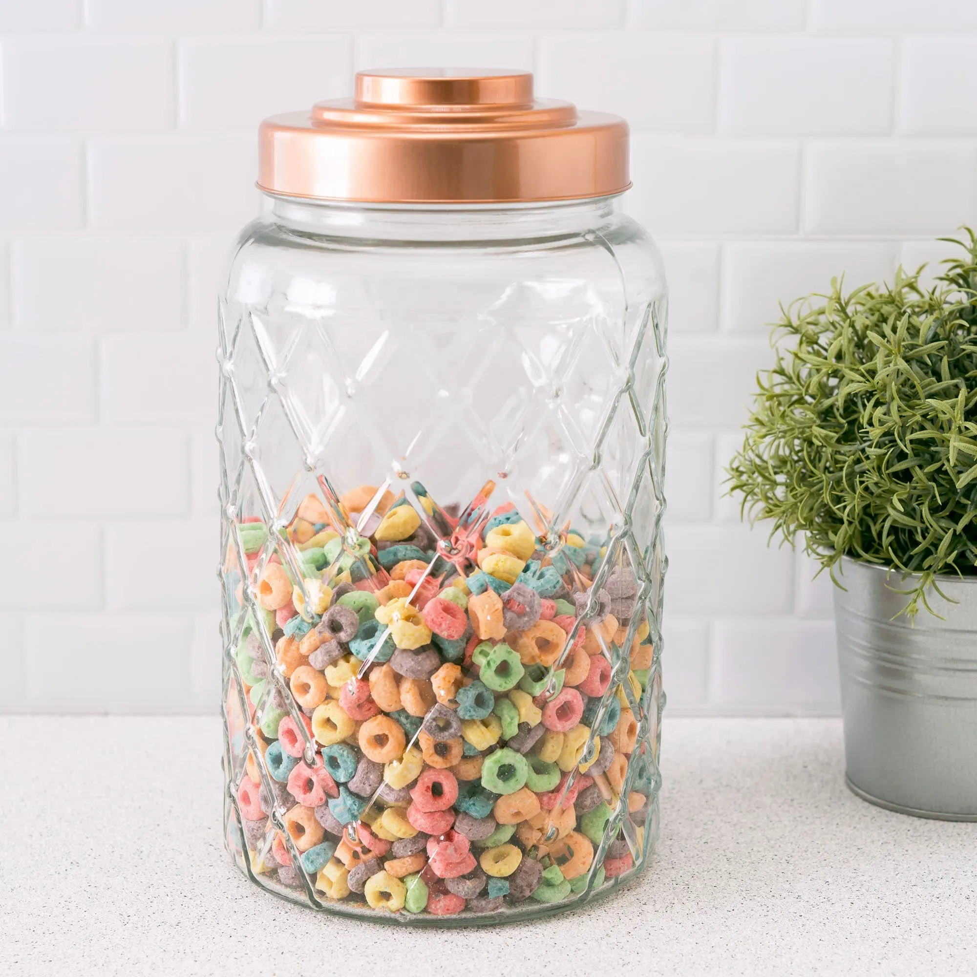 Large 5.2 Lt Textured Glass Jar with Gleaming Air-Tight Copper Top