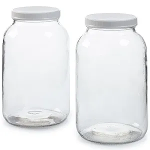 Large Glass Jars with Lid - Wide Mouth 1 Gallon Glass Jar with Lid - Glass Gallon Jar for Kombucha & Sun Tea - Gallon Mason Jars are Large Glass Jars with Lids 1 Gallon for Food Storage - 2 Pack