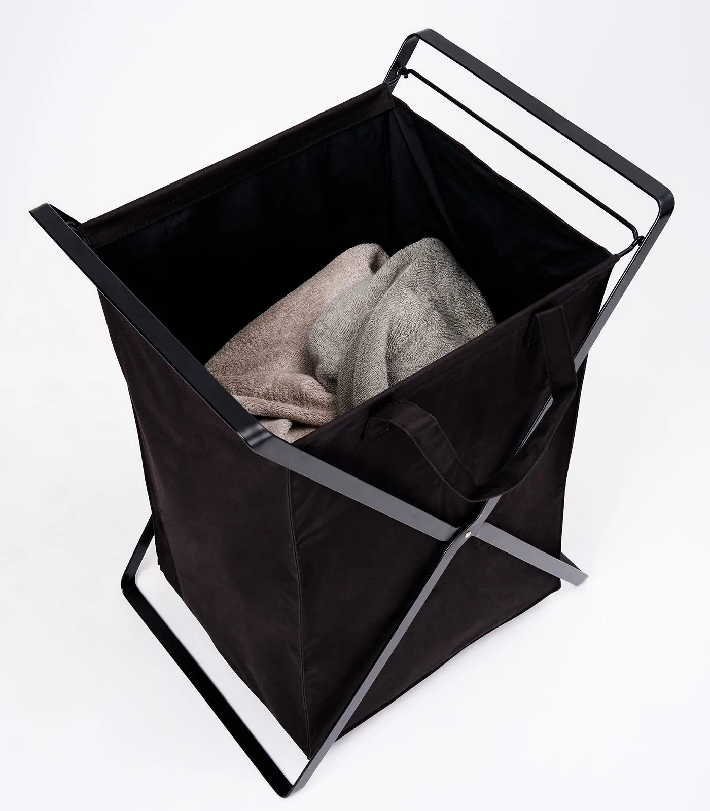 Laundry Hamper with Cotton Liner - Two Sizes - Steel   Cotton