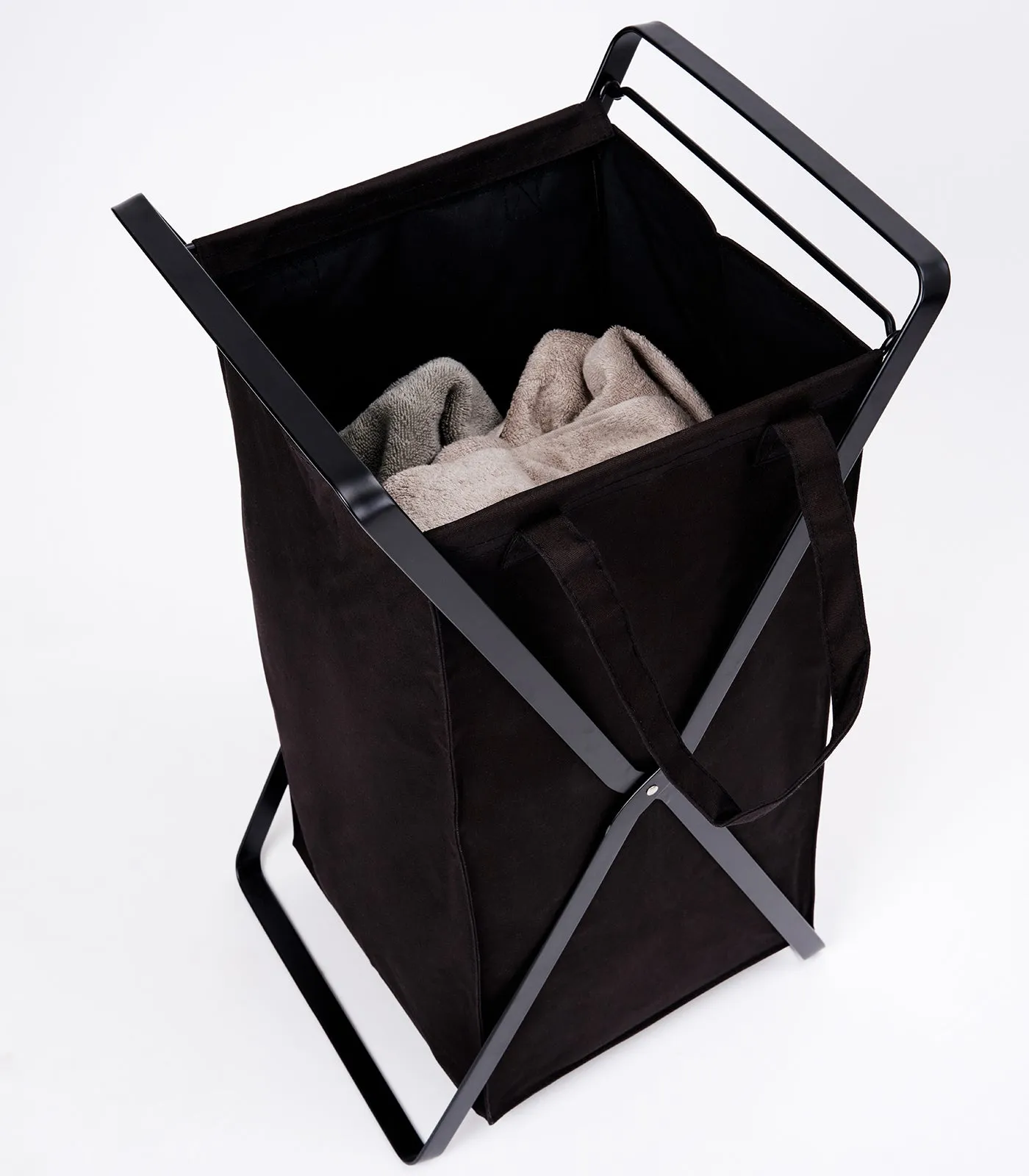 Laundry Hamper with Cotton Liner - Two Sizes - Steel   Cotton