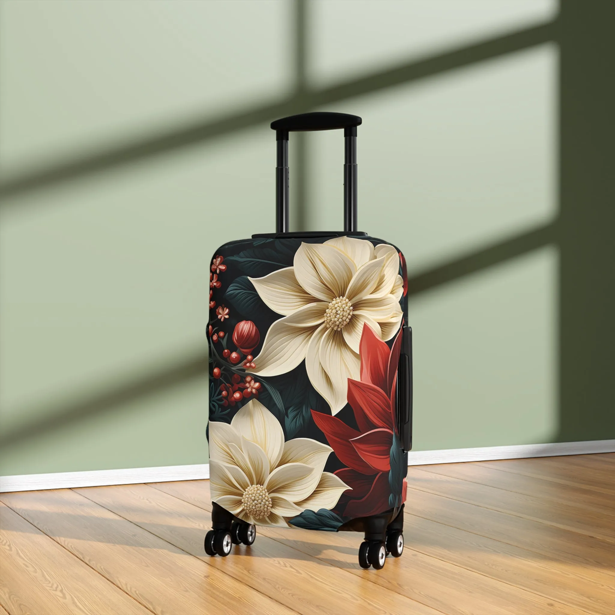 Luggage Cover, Red and Cream Poinsettia