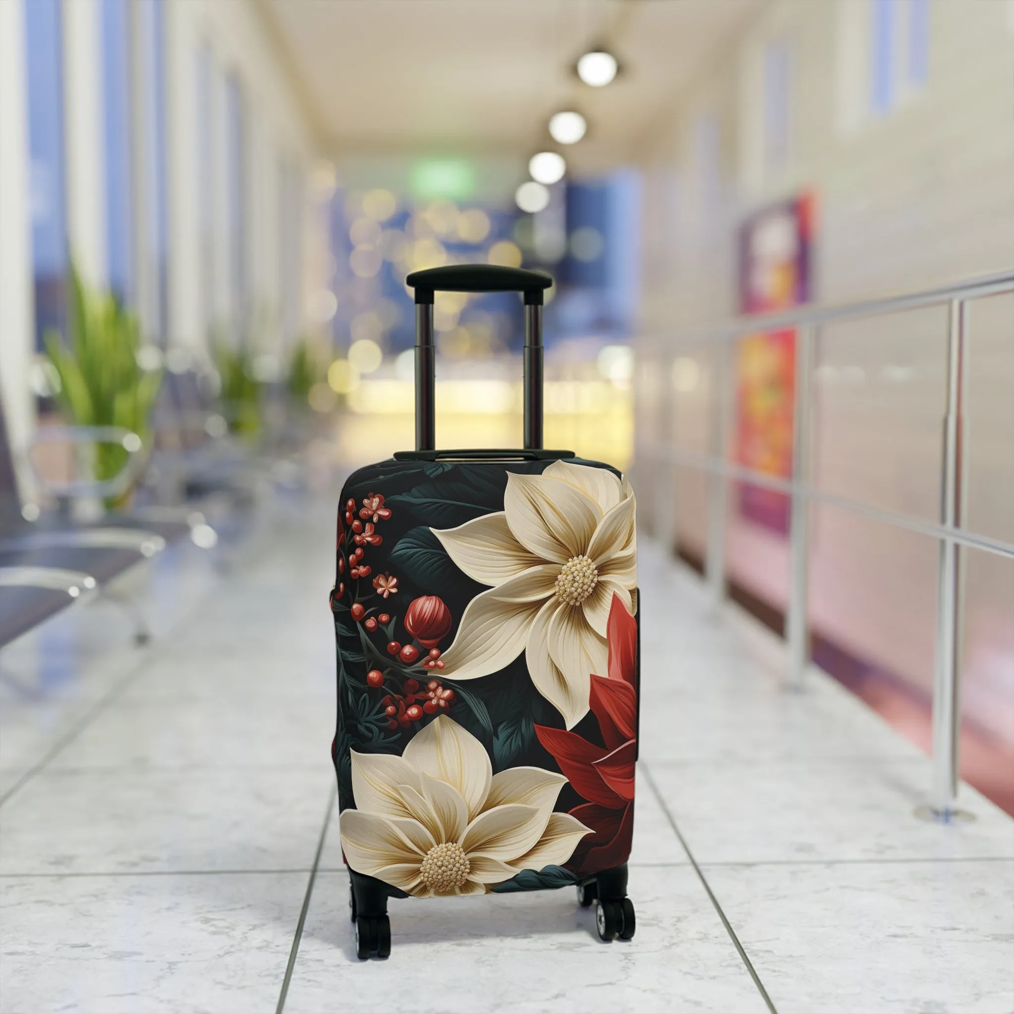 Luggage Cover, Red and Cream Poinsettia