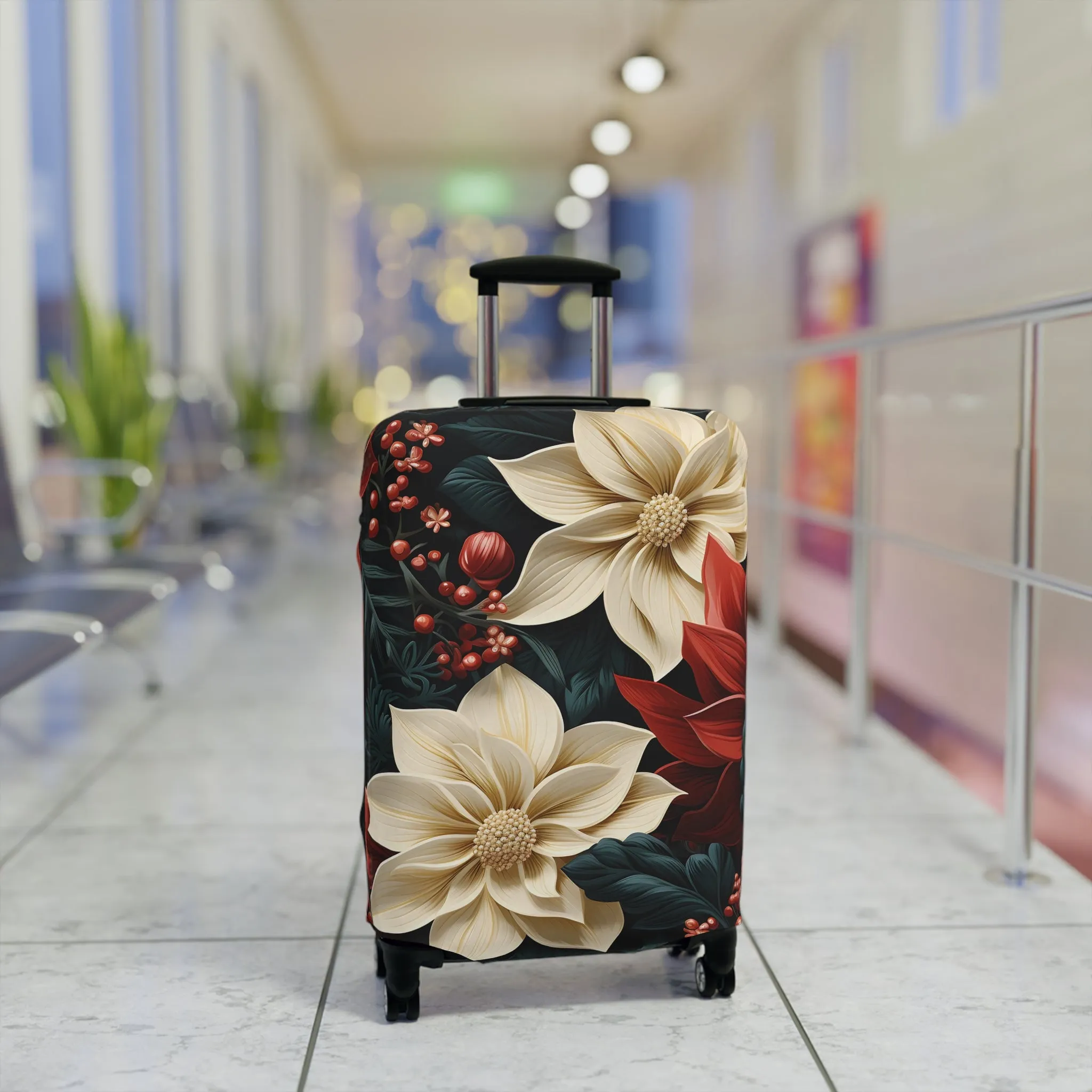 Luggage Cover, Red and Cream Poinsettia