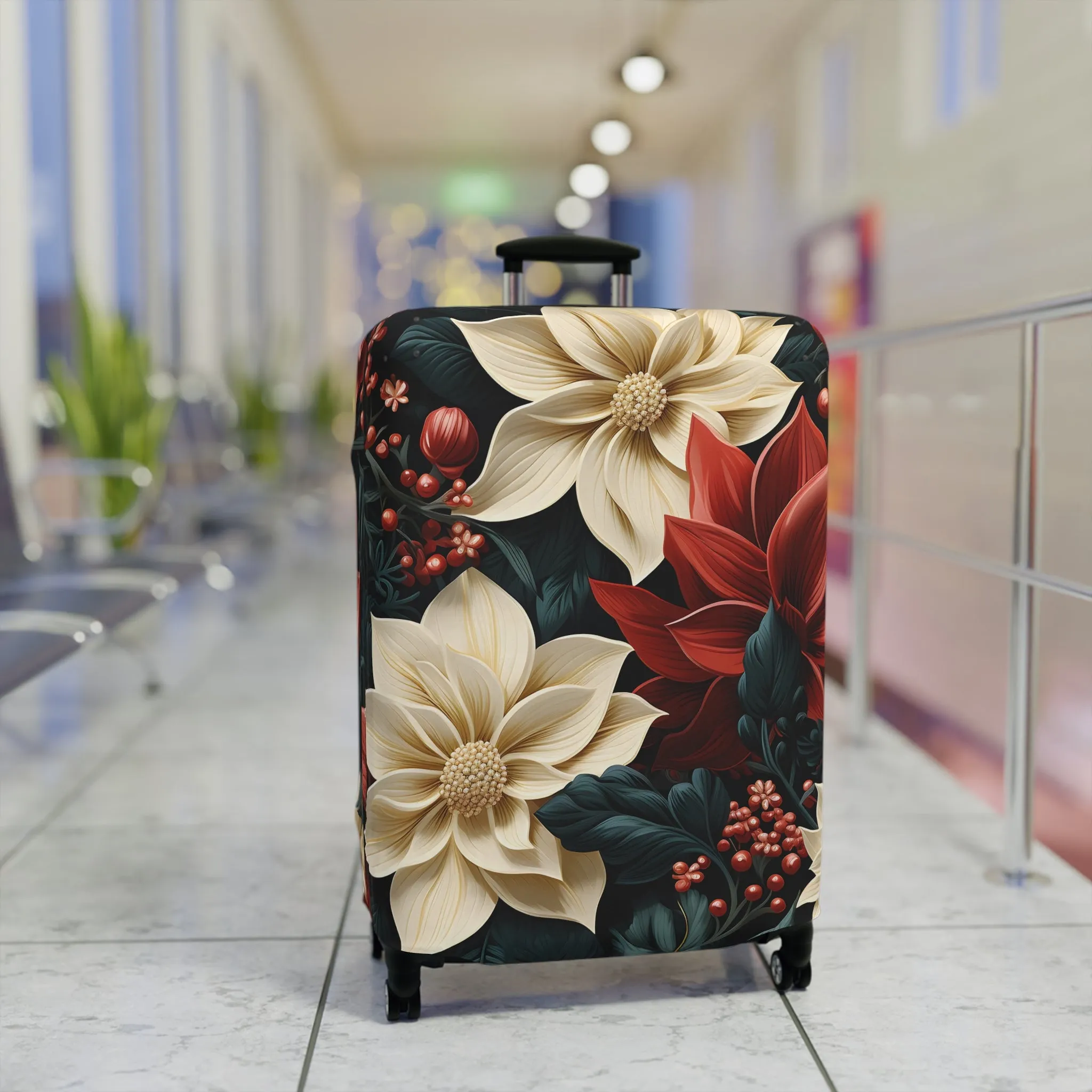 Luggage Cover, Red and Cream Poinsettia