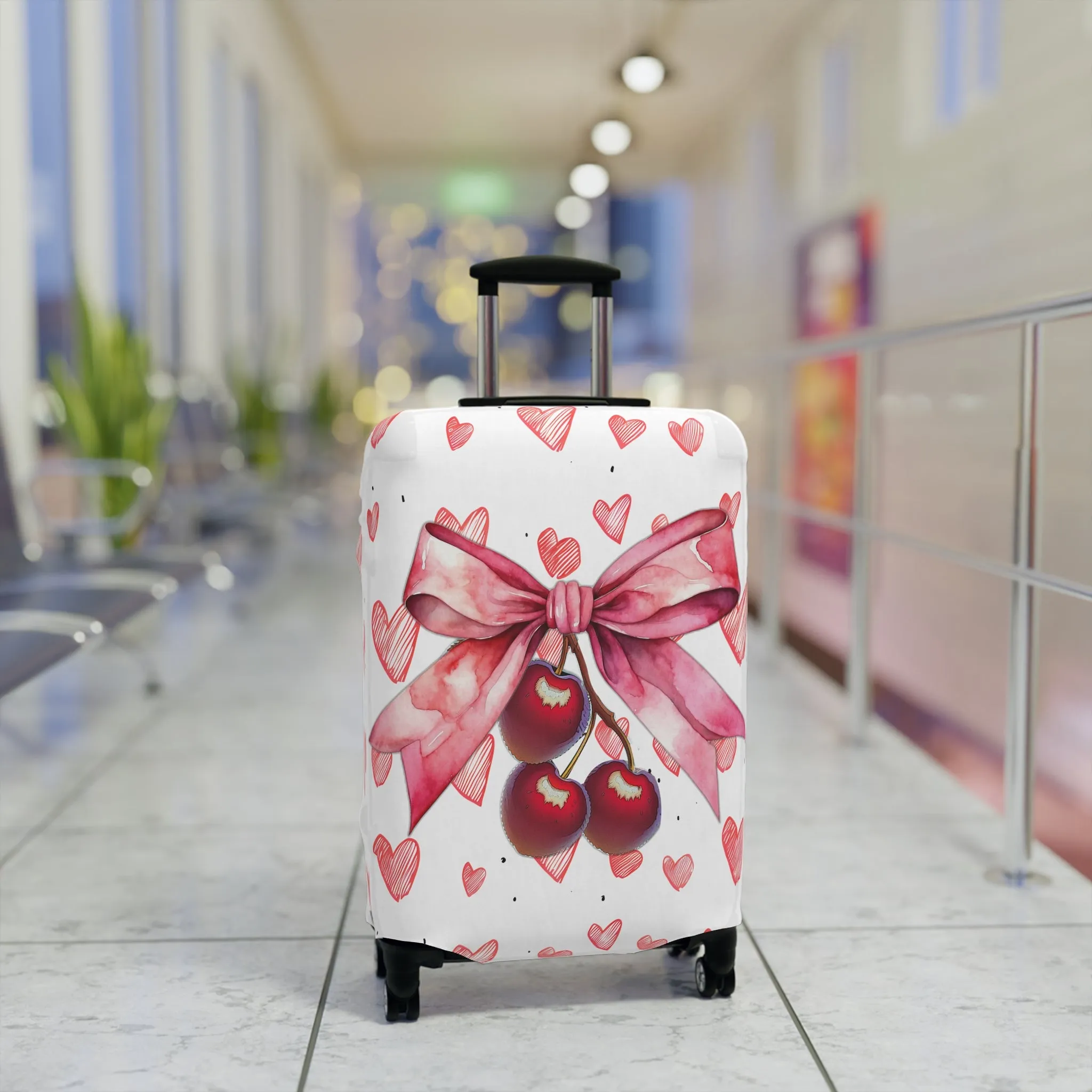 Luggage Cover, Rockabilly, Coquette, Pink Hearts Cherries and Ribbon, awd-2501