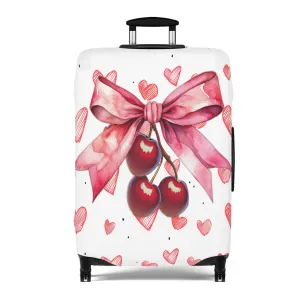 Luggage Cover, Rockabilly, Coquette, Pink Hearts Cherries and Ribbon, awd-2501