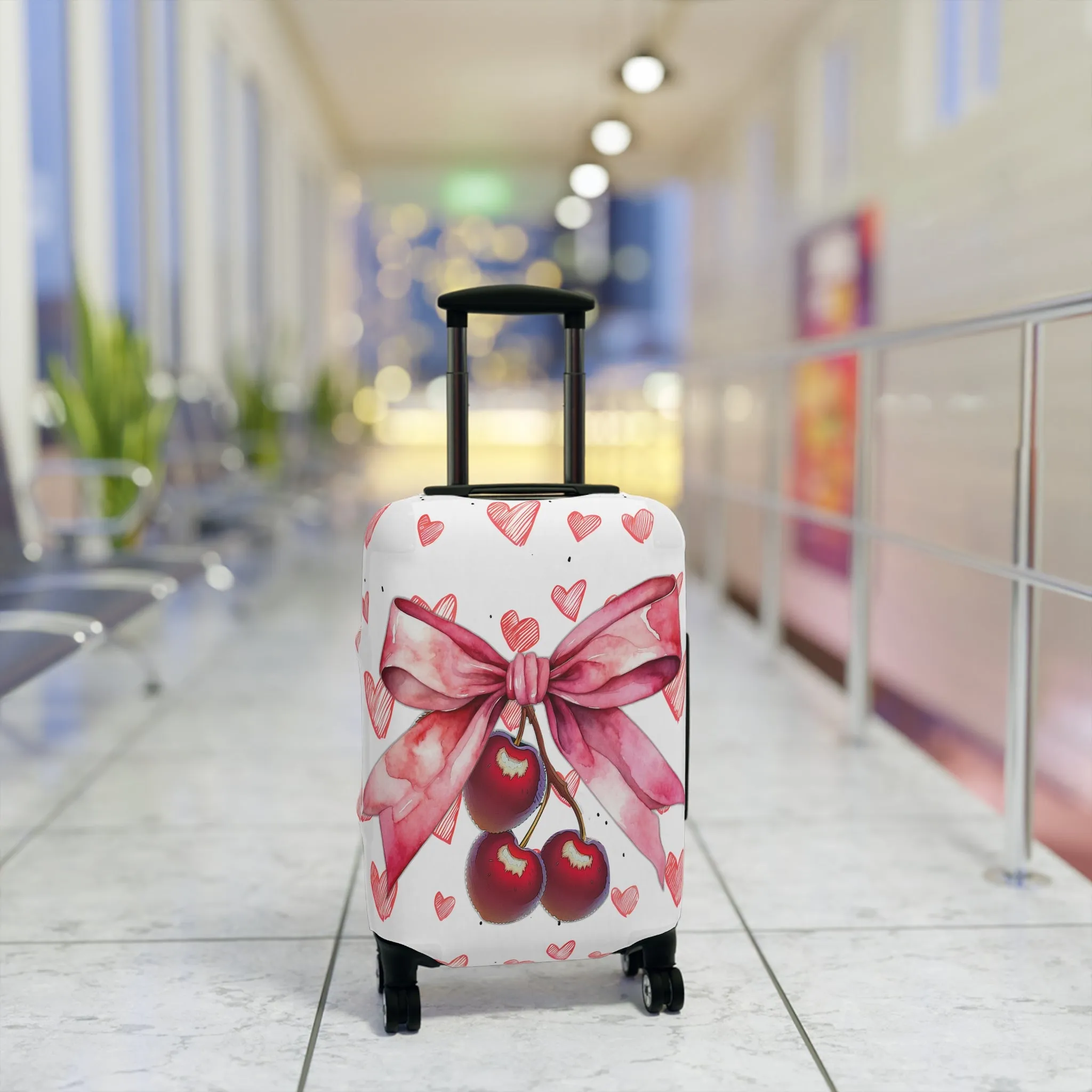 Luggage Cover, Rockabilly, Coquette, Pink Hearts Cherries and Ribbon, awd-2501