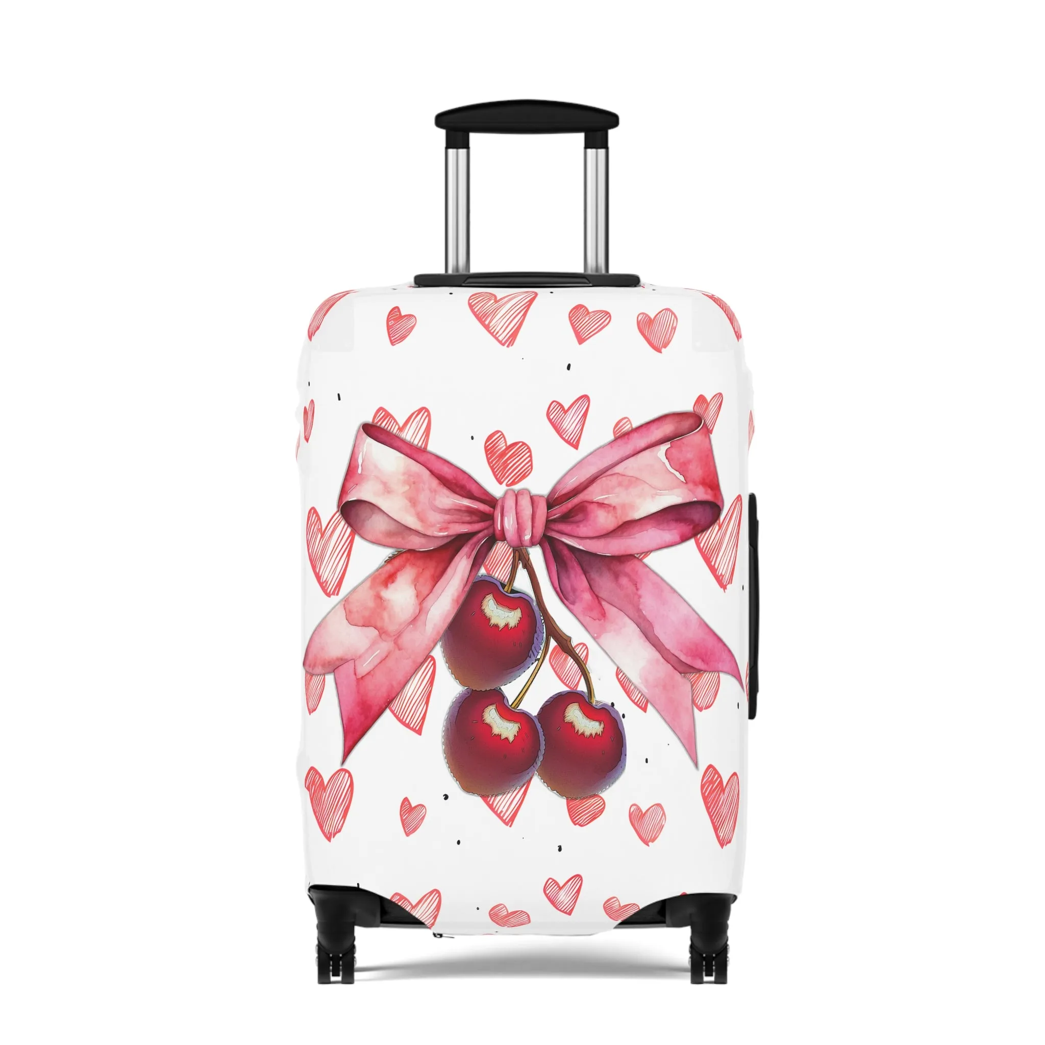 Luggage Cover, Rockabilly, Coquette, Pink Hearts Cherries and Ribbon, awd-2501