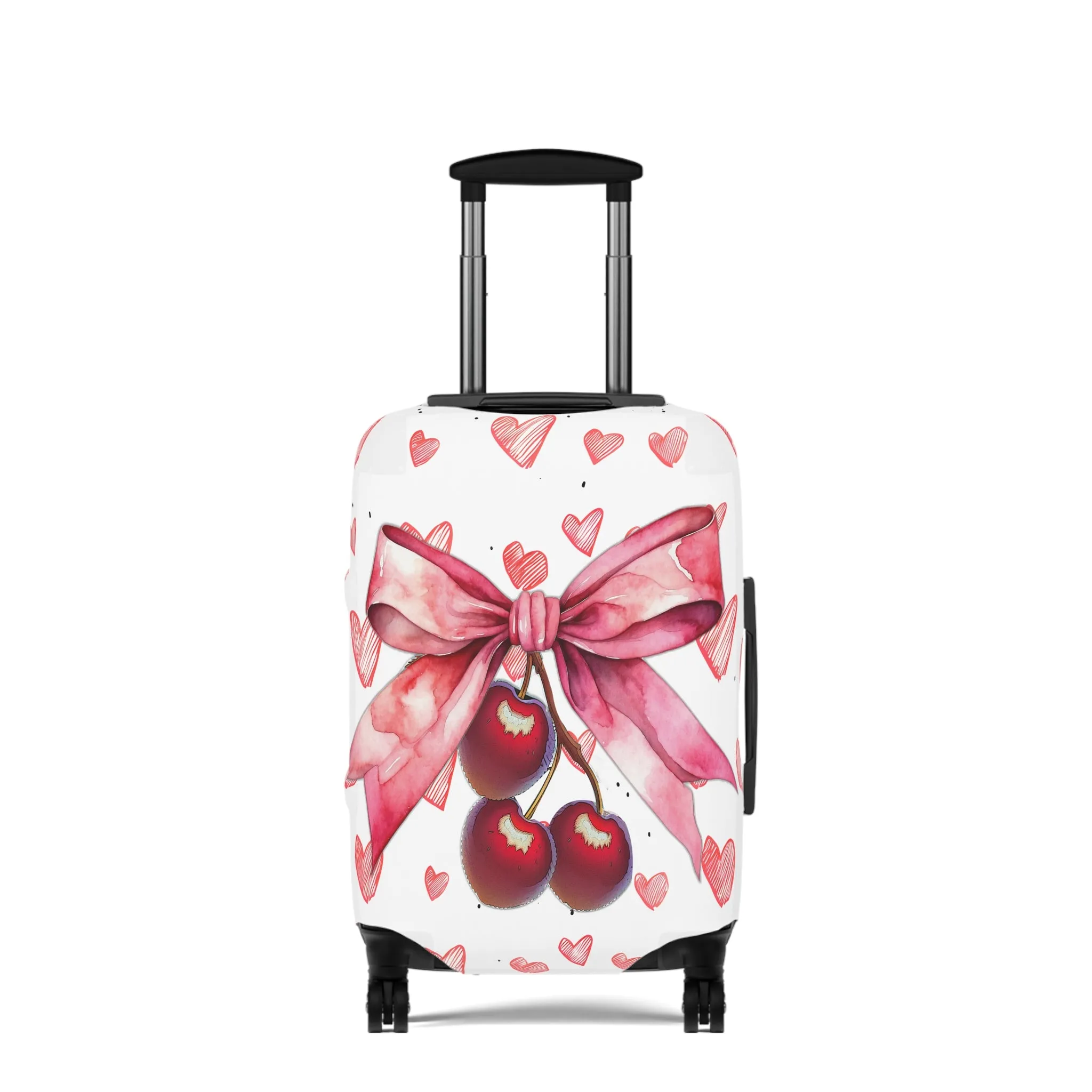 Luggage Cover, Rockabilly, Coquette, Pink Hearts Cherries and Ribbon, awd-2501