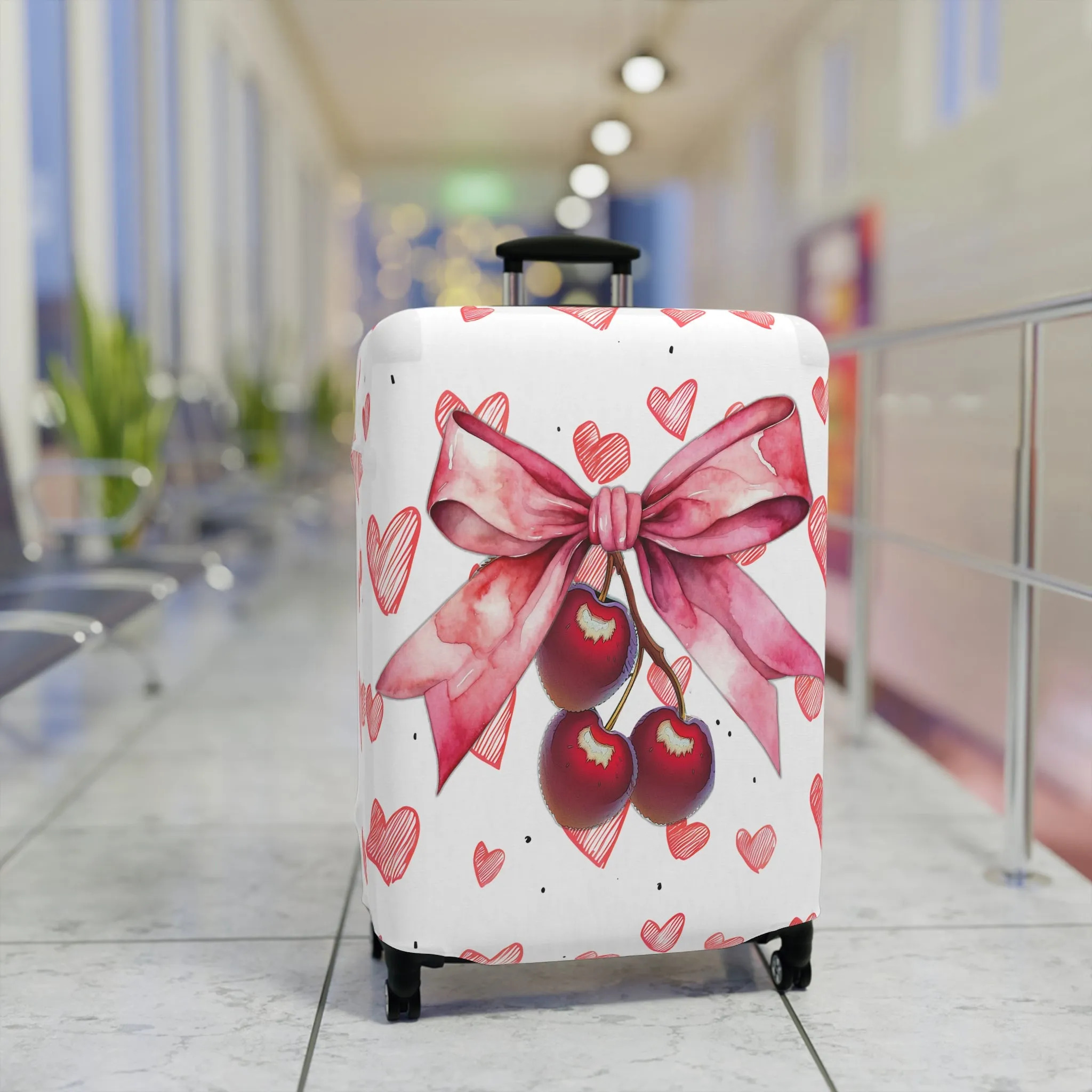 Luggage Cover, Rockabilly, Coquette, Pink Hearts Cherries and Ribbon, awd-2501