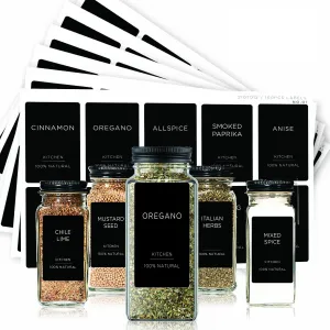 Minimalist Spice Labels Set w/Extra Black Text on White, waterproof Matte For Jars, Glass Containers & Canisters - 160 Preprinted 1.375 inch X 2.125 inch - Includes an Exclusive Reference Sheet