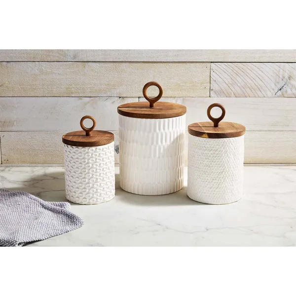 Mud Pie Textured Stoneware Canister Set | 3 Set