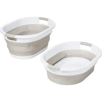 New - Honey-Can-Do Set of 2 Collapsible Hampers Warm Gray/White