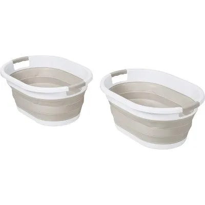 New - Honey-Can-Do Set of 2 Collapsible Hampers Warm Gray/White