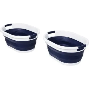 Open Box - Honey-Can-Do Set of 2 Collapsible Hampers Navy Blue/White