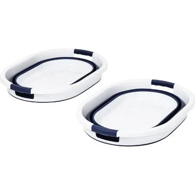 Open Box - Honey-Can-Do Set of 2 Collapsible Hampers Navy Blue/White