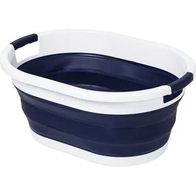 Open Box - Honey-Can-Do Set of 2 Collapsible Hampers Navy Blue/White