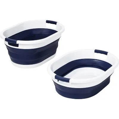 Open Box - Honey-Can-Do Set of 2 Collapsible Hampers Navy Blue/White