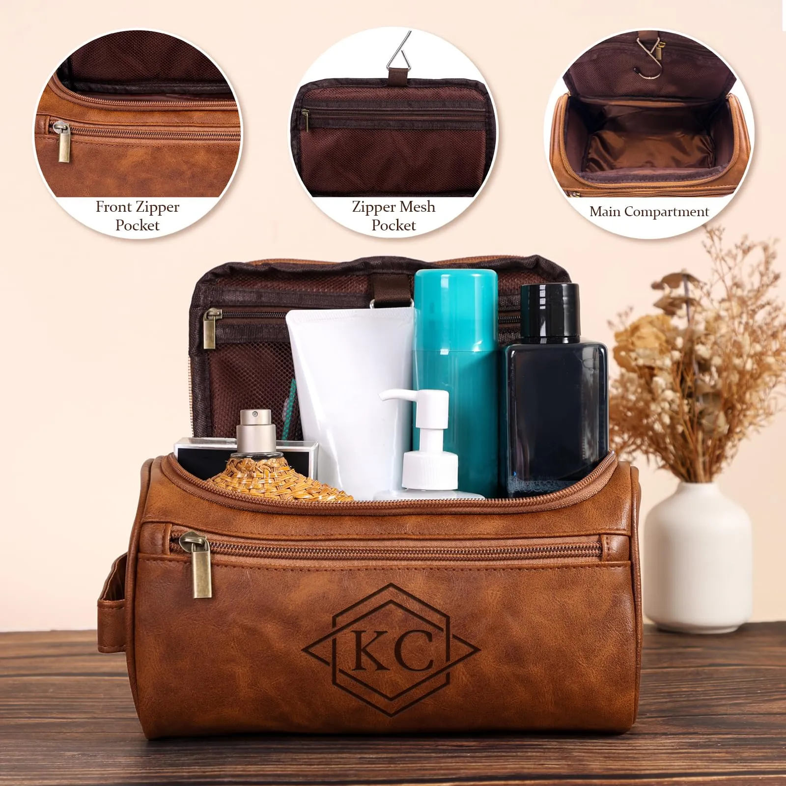 Personalized Toiletry Bag for Men, Custom Engraved Travel Dopp Kit Bag, Customized Name Initials Gift for Groomsmen, Best Man, Father's Day, Wedding, Birthday, Husband, Grandpa