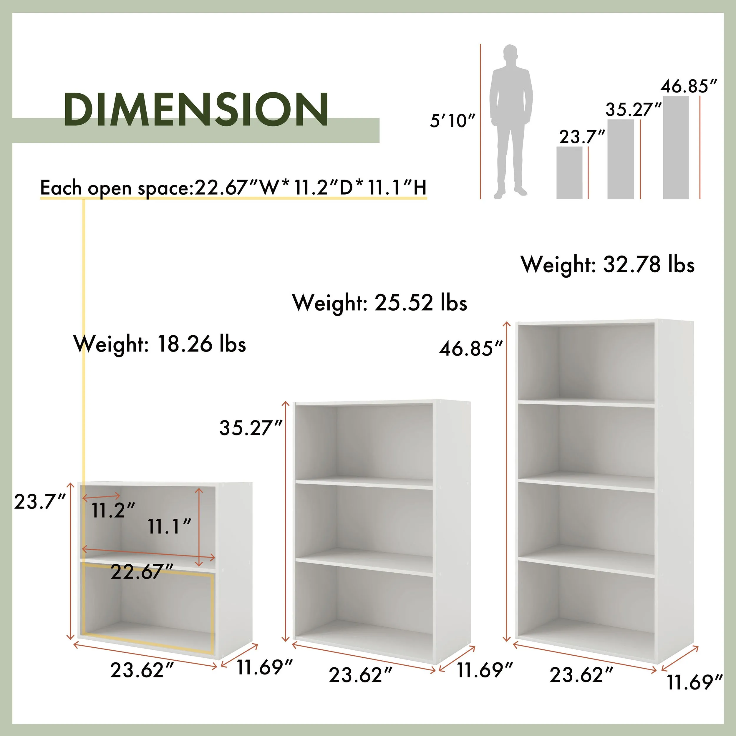 Quincy 23.7 in. Tall Stackable Engineered Wood 2-Shelf Modern Modular Bookcase