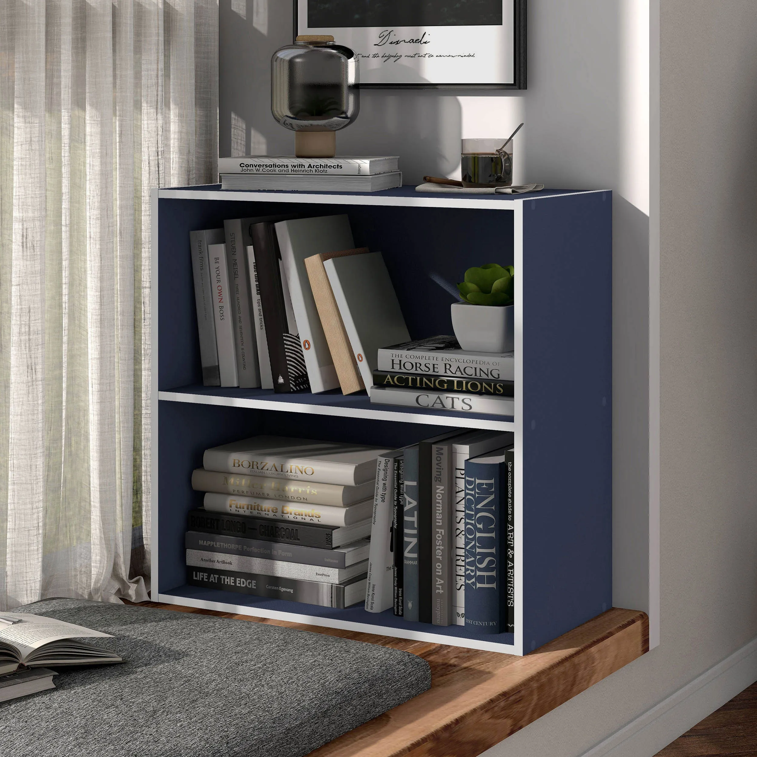 Quincy 23.7 in. Tall Stackable Engineered Wood 2-Shelf Modern Modular Bookcase